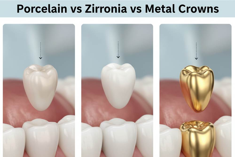 How to Choose Between Porcelain, Zirconia, and Metal Crowns